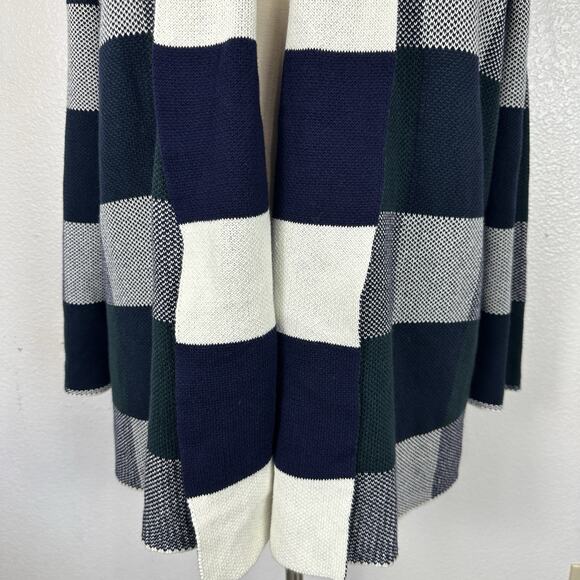 Modcloth Cardigan Women 2X Simply Snuggly Blue Green Plaid Open Front Preppy - Picture 7 of 13